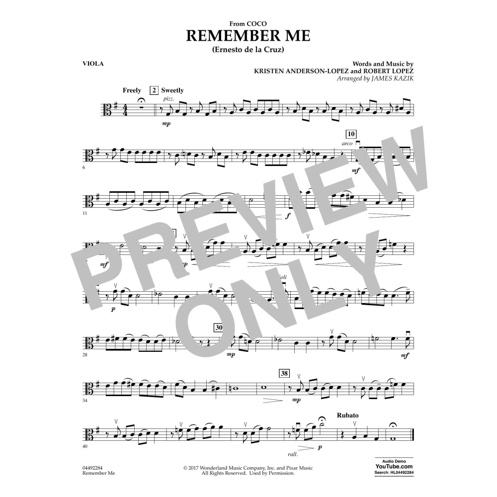 Remember Me (from Coco) (arr. James Kazik) - Viola
