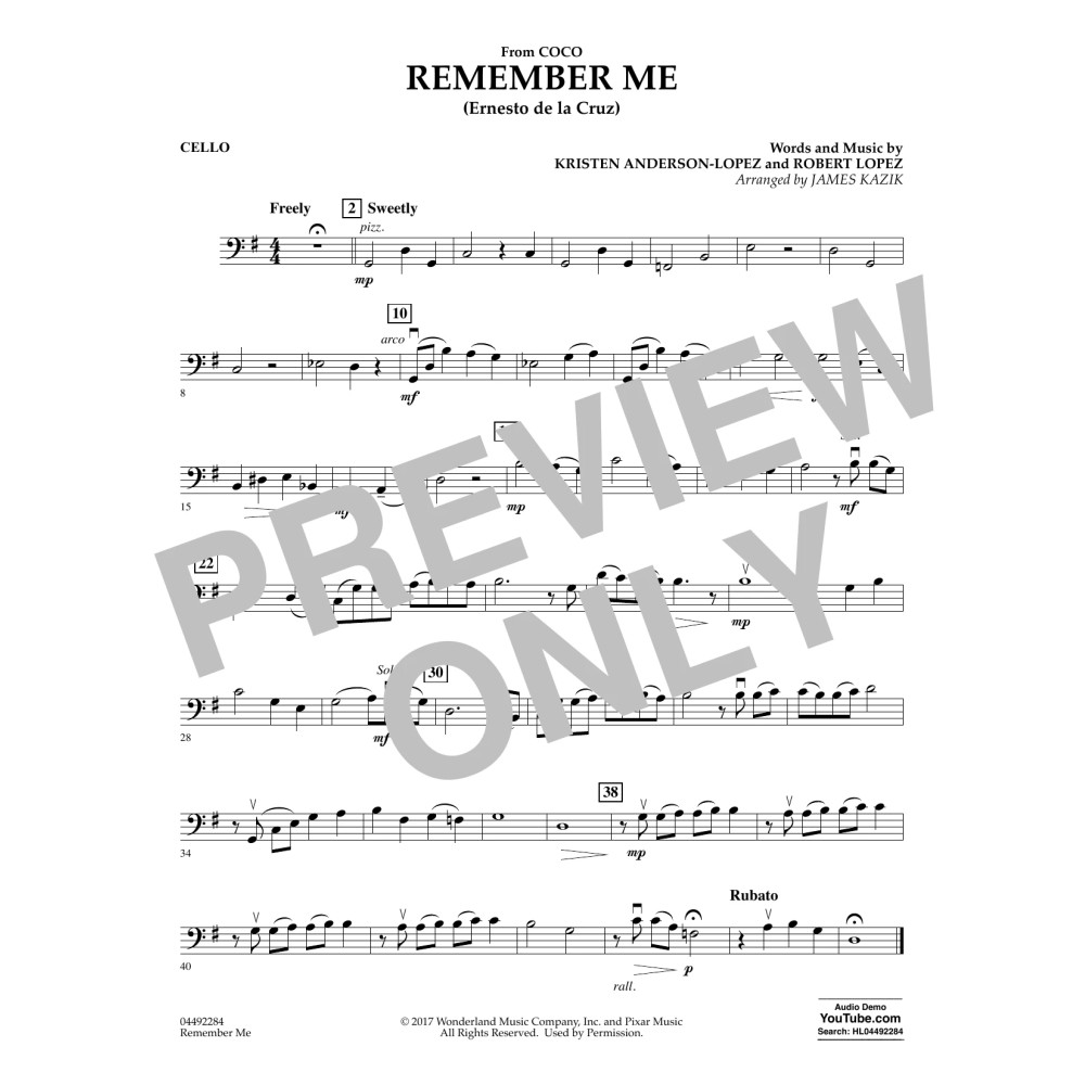 Remember Me (from Coco) (arr. James Kazik) - Cello