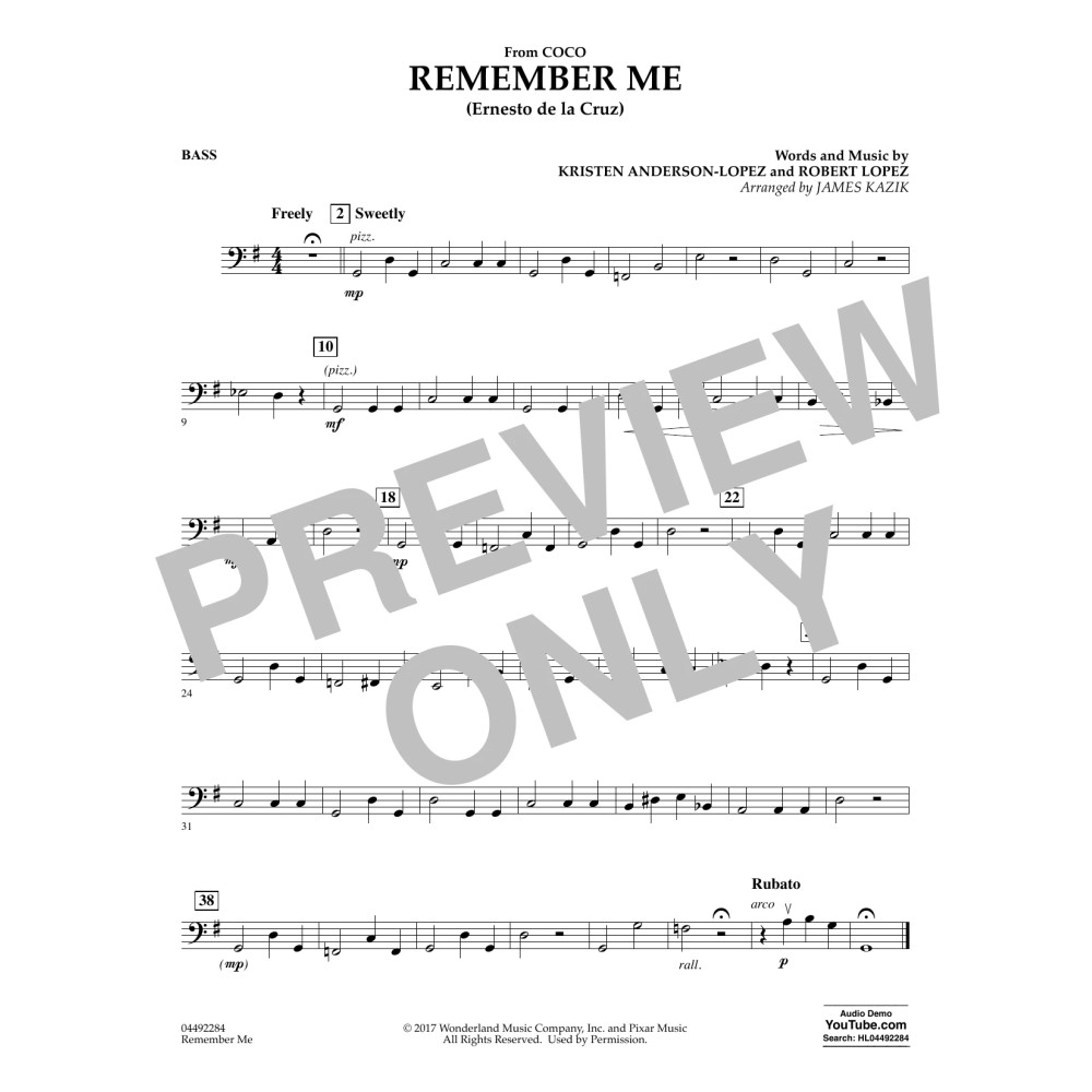 Remember Me (from Coco) (arr. James Kazik) - Bass