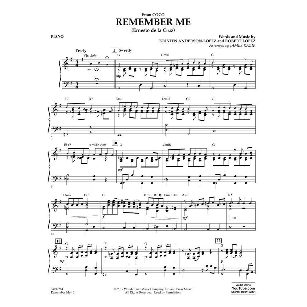 Remember Me (from Coco) (arr. James Kazik) - Piano