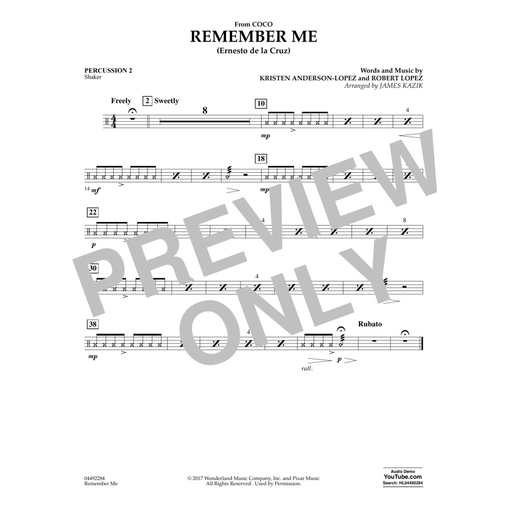 Remember Me (from Coco) (arr. James Kazik) - Percussion 2