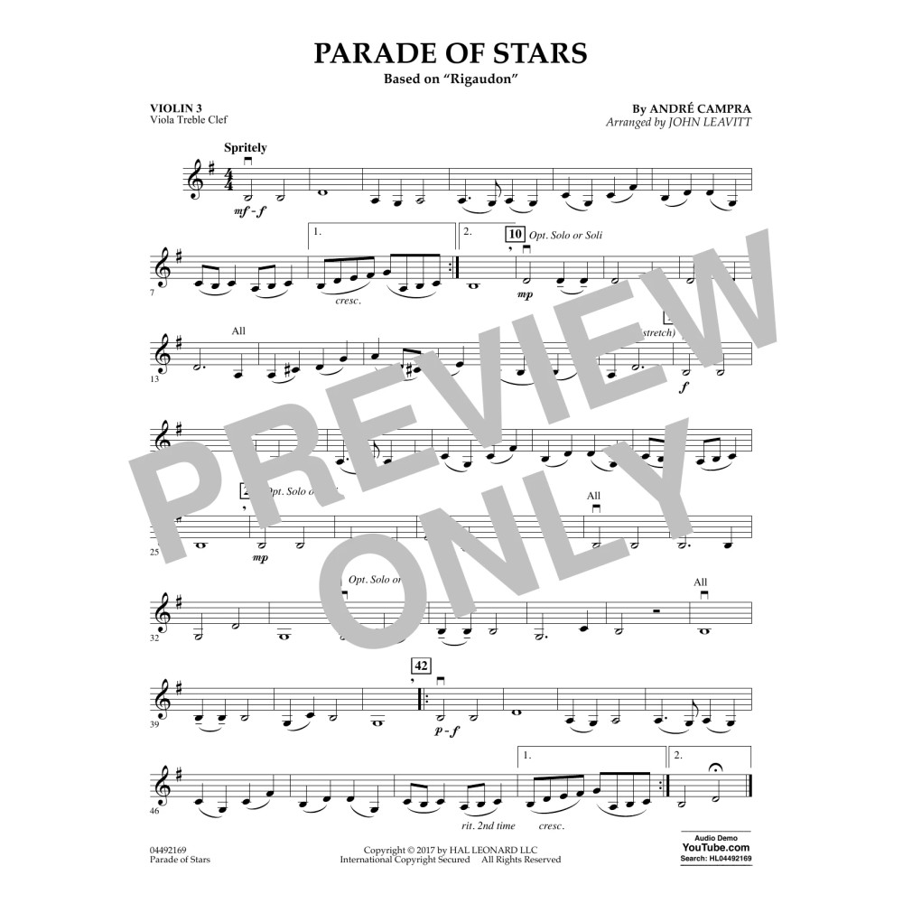 Parade of Stars - Violin 3 (Viola Treble Clef)
