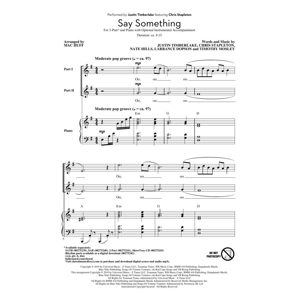 Say Something (feat. Chris Stapleton) (arr. Mac Huff)