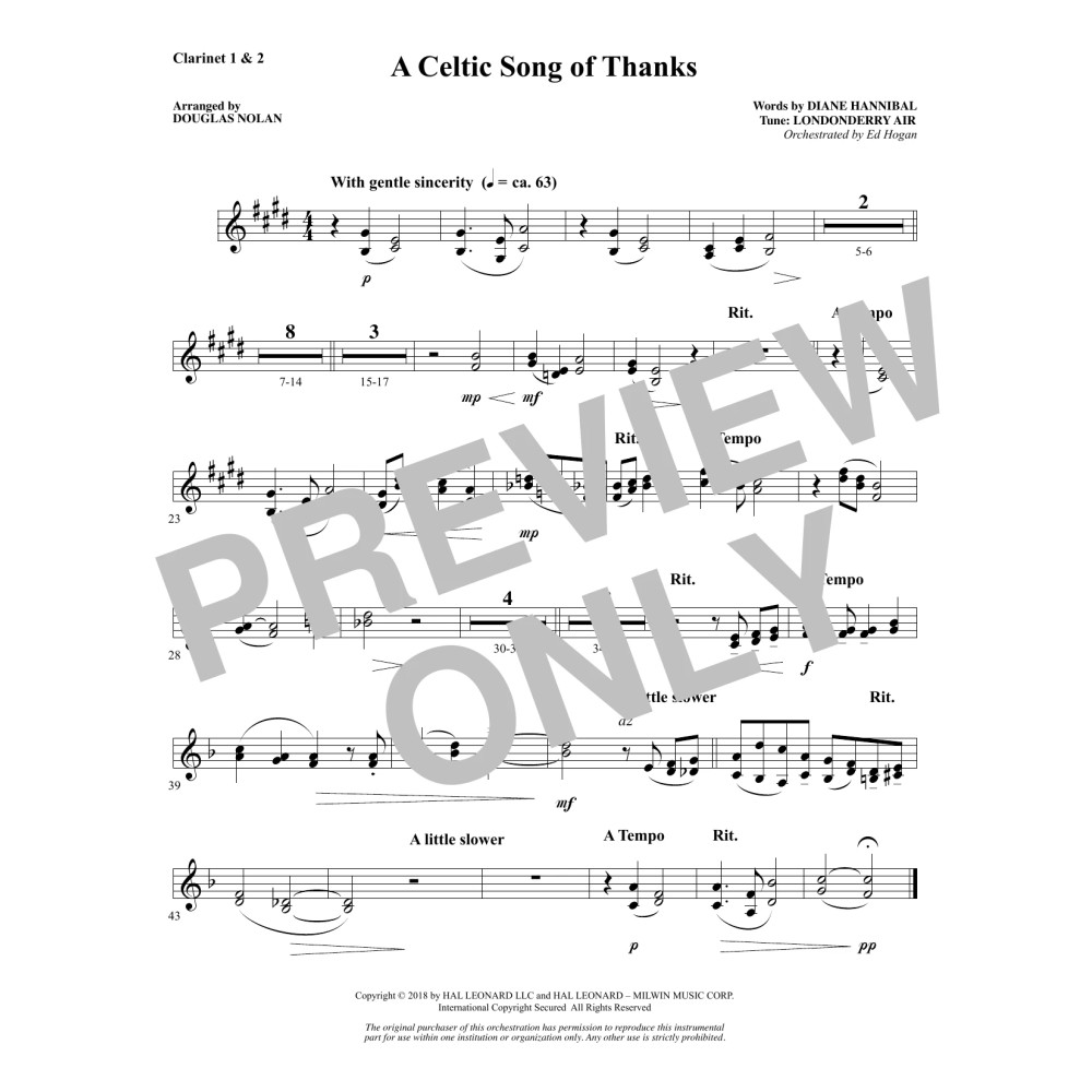 A Celtic Song of Thanks - Bb Clarinet 1 & 2