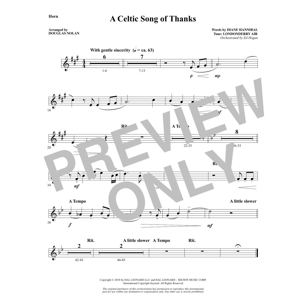 A Celtic Song of Thanks - F Horn