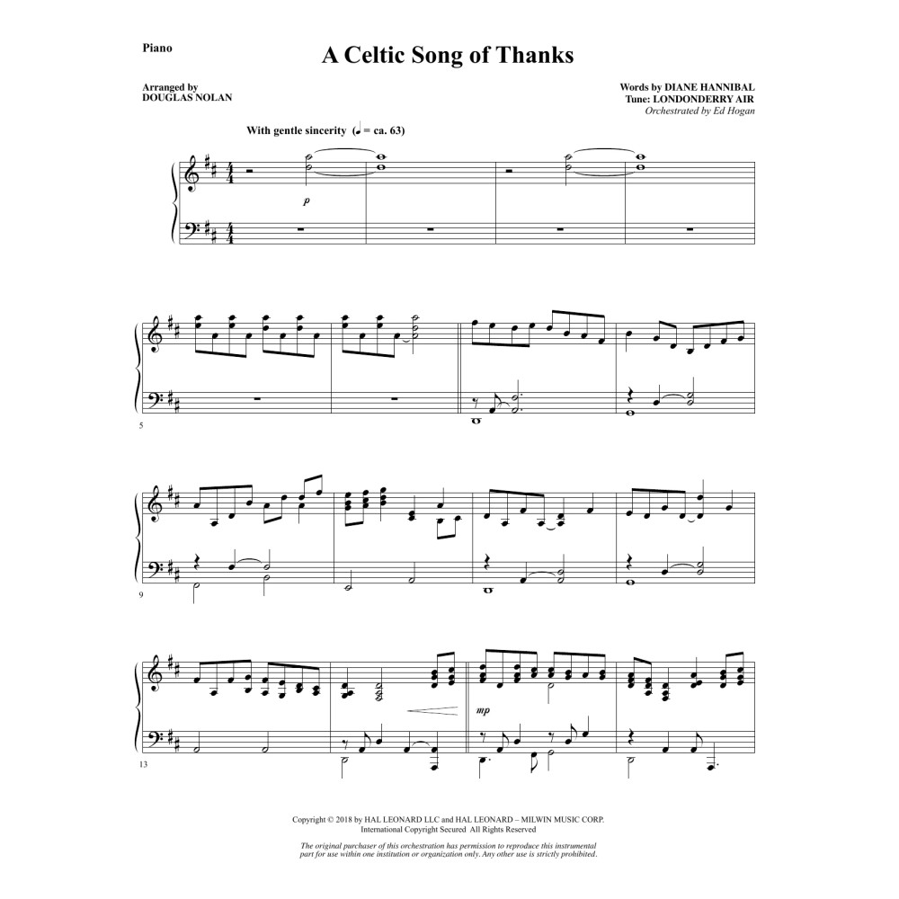 A Celtic Song of Thanks - Piano