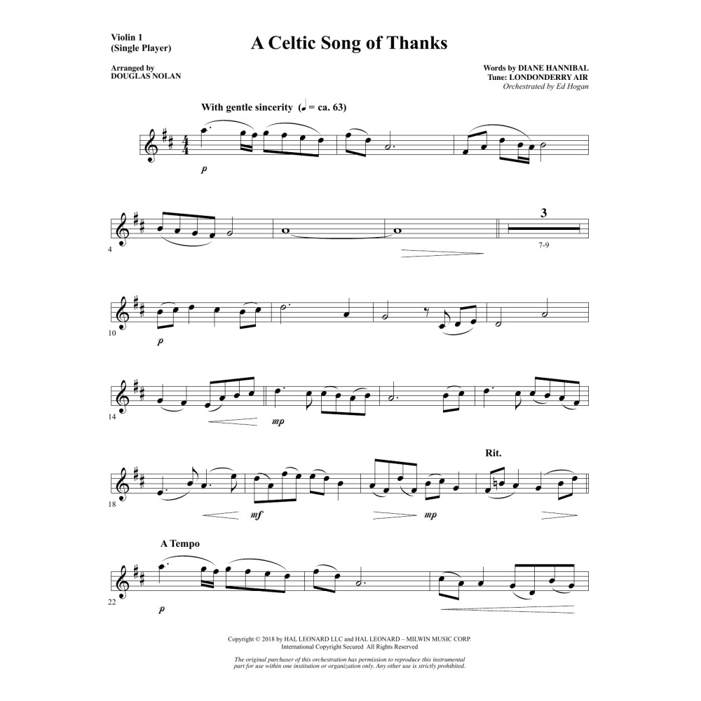 A Celtic Song of Thanks - Solo Violin 1