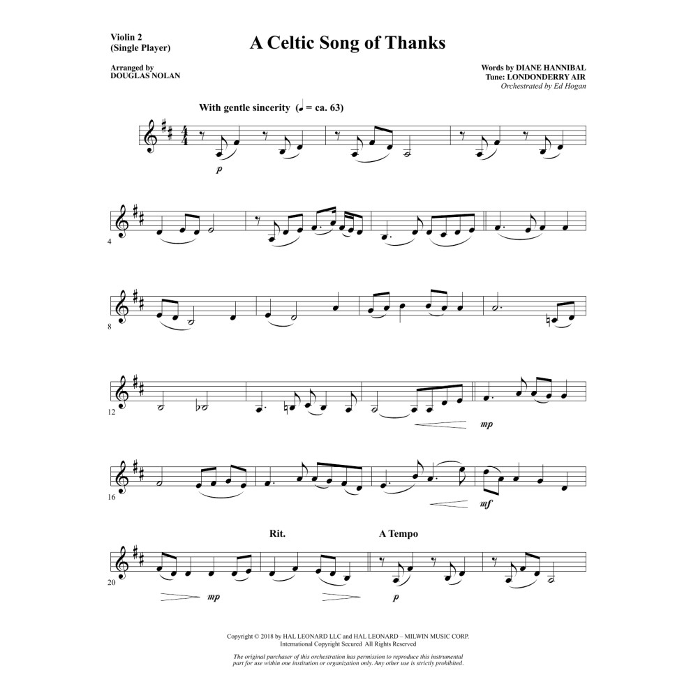 A Celtic Song of Thanks - Solo Violin 2