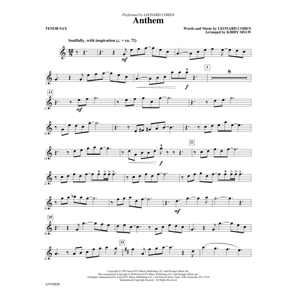 Anthem - Bb Tenor Saxophone