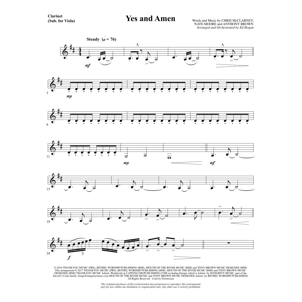 Yes and Amen - Clarinet (sub Viola)