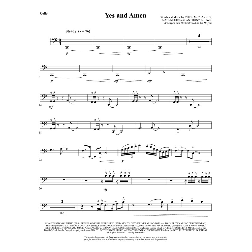 Yes and Amen - Cello