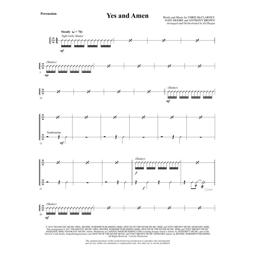 Yes and Amen - Percussion