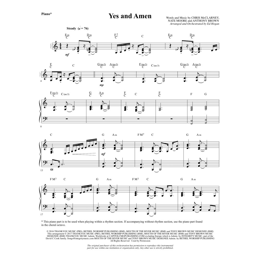 Yes and Amen - Piano