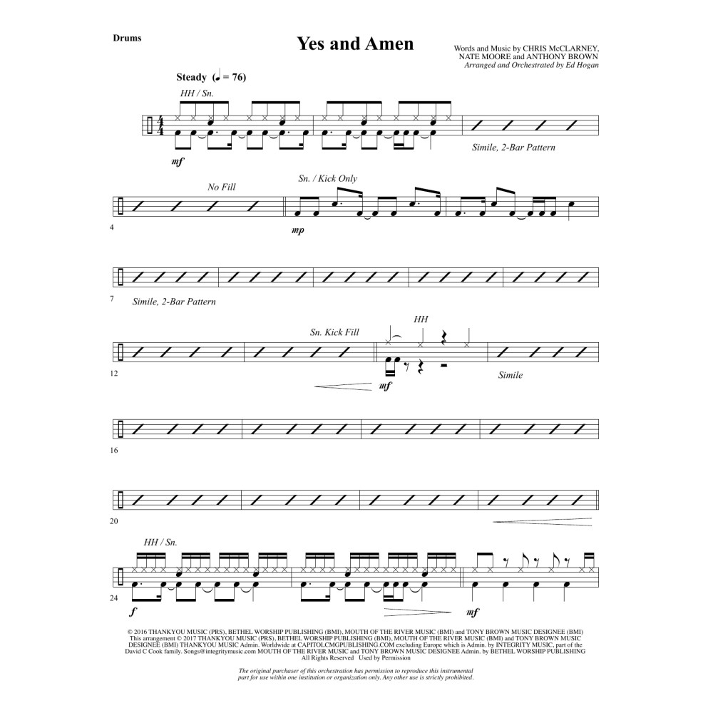 Yes and Amen - Drums