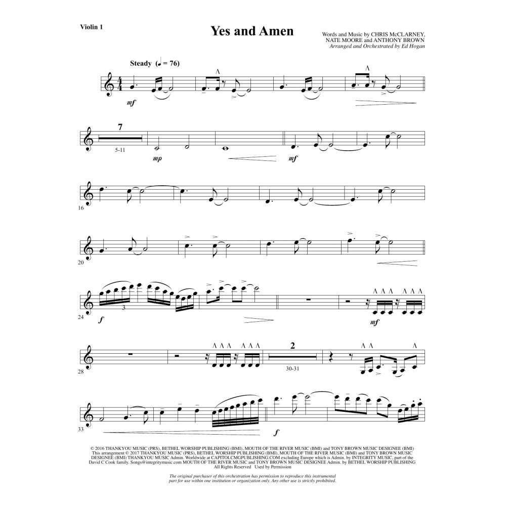 Yes and Amen - Violin 1