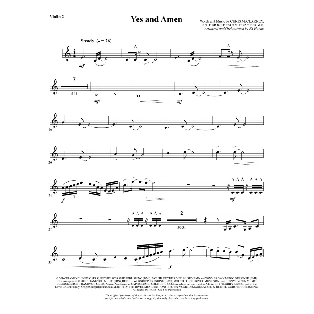 Yes and Amen - Violin 2