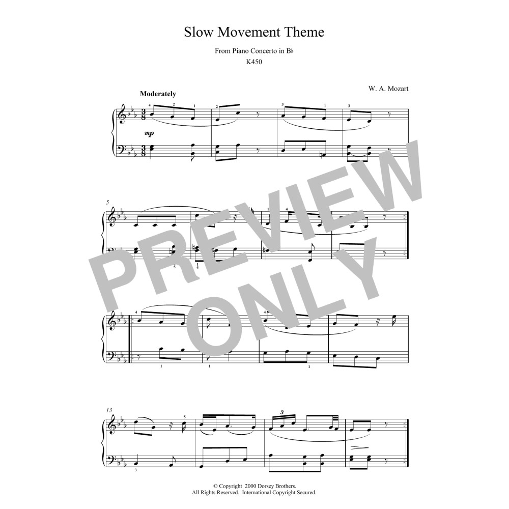 Slow Movement Theme from Piano Concerto in B Flat K450