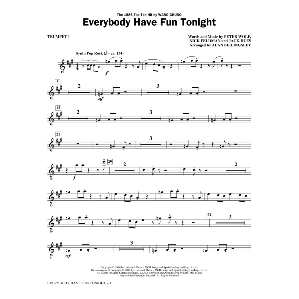 Everybody Have Fun Tonight (arr. Alan Billingsley) - Trumpet 1