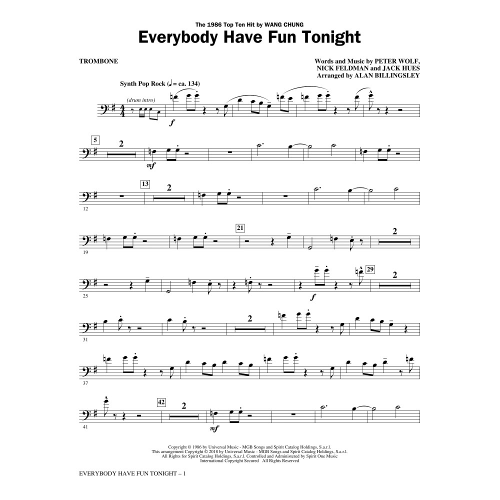 Everybody Have Fun Tonight (arr. Alan Billingsley) - Trombone