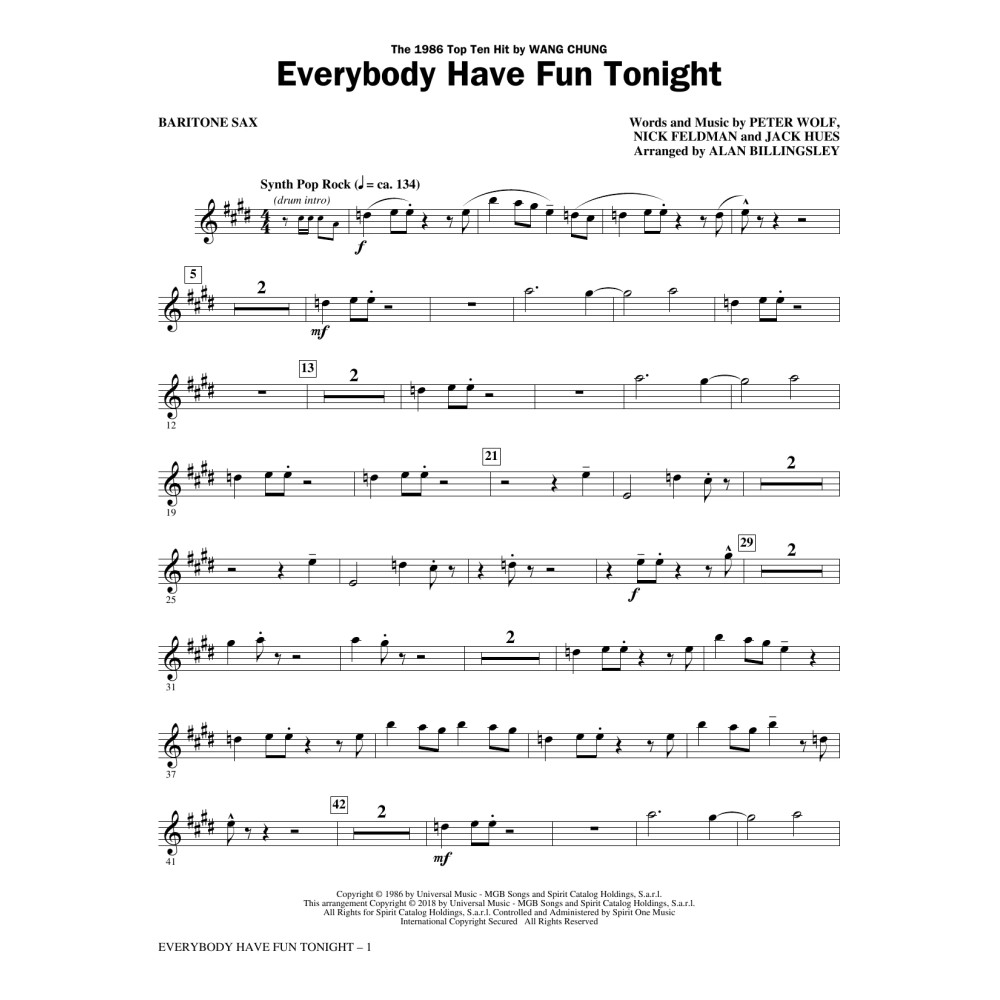 Everybody Have Fun Tonight (arr. Alan Billingsley) - Baritone Sax