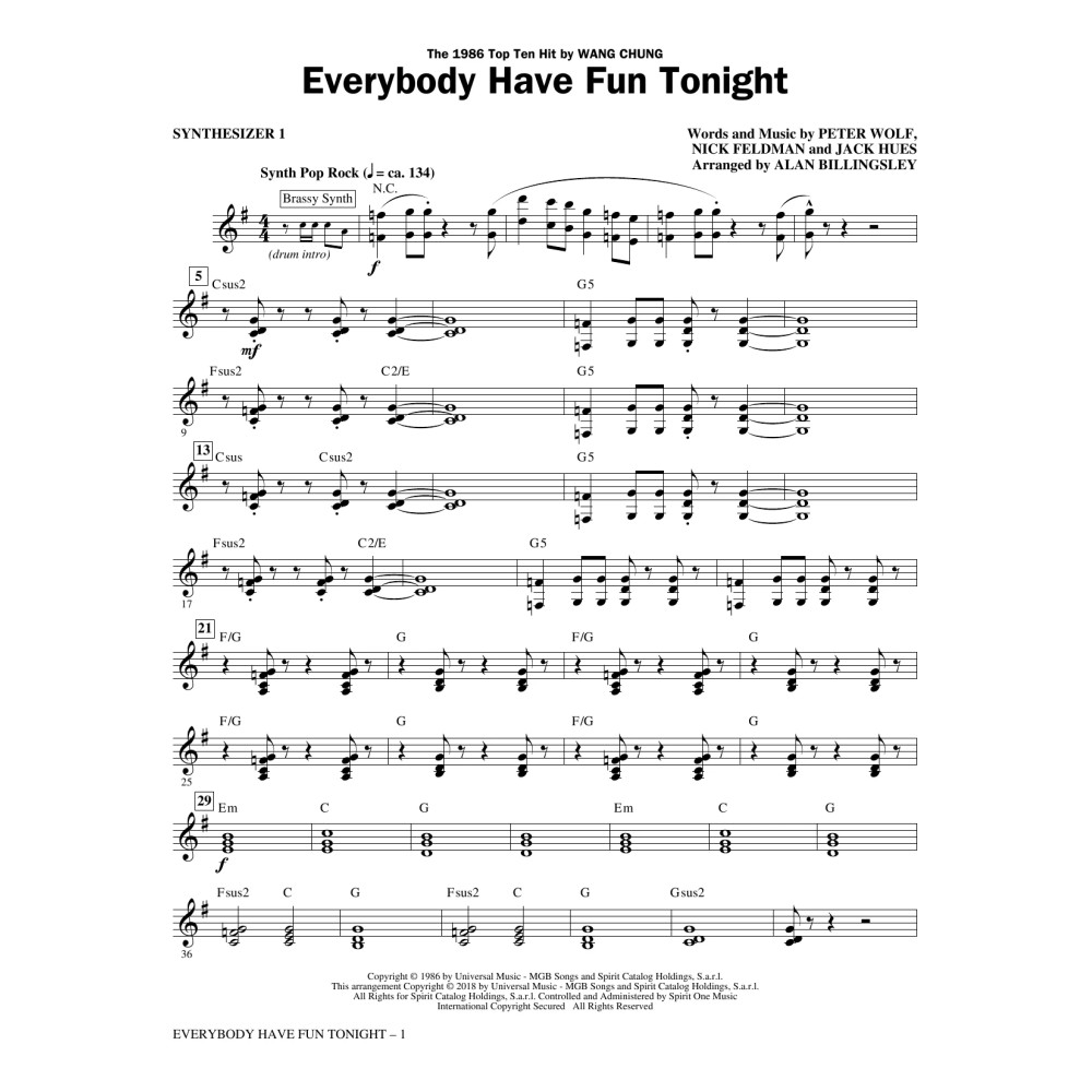 Everybody Have Fun Tonight (arr. Alan Billingsley) - Synthesizer I