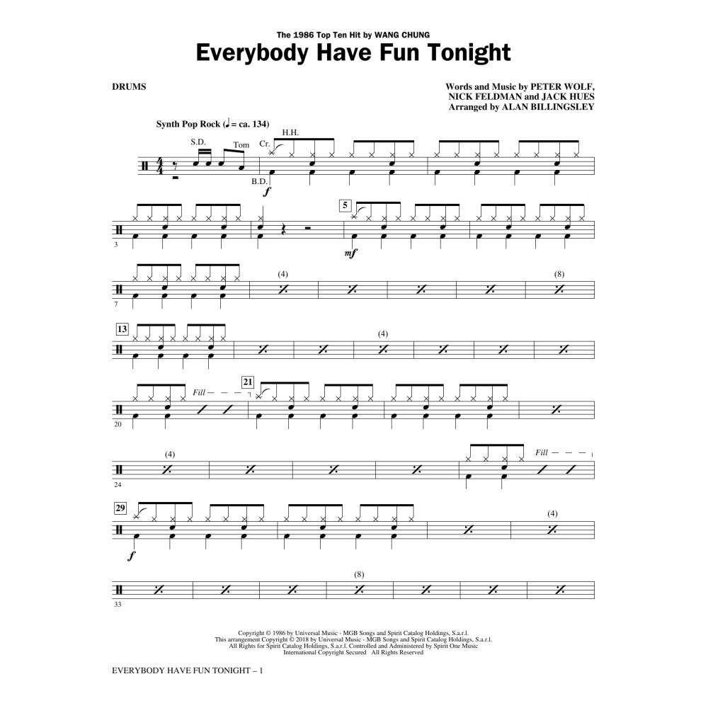 Everybody Have Fun Tonight (arr. Alan Billingsley) - Drums