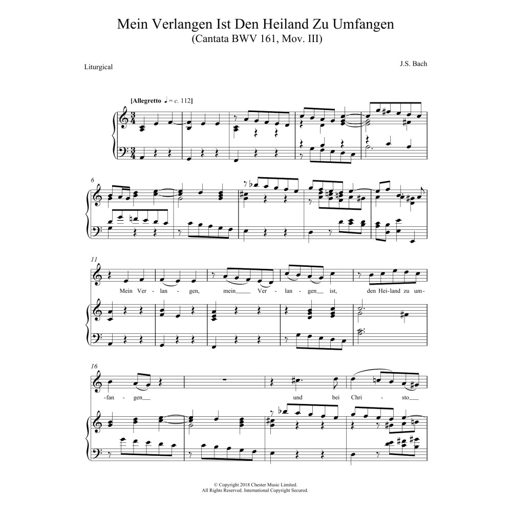 Mein Verlangen Ist Den Heiland Zu Umfangen (Cantata BWV 161, Mov. III)