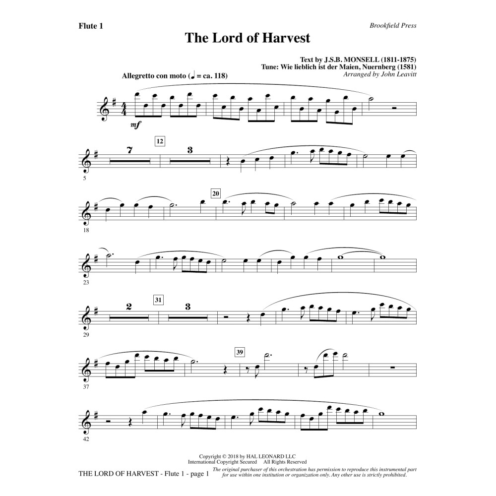 The Lord of Harvest - Flute 1