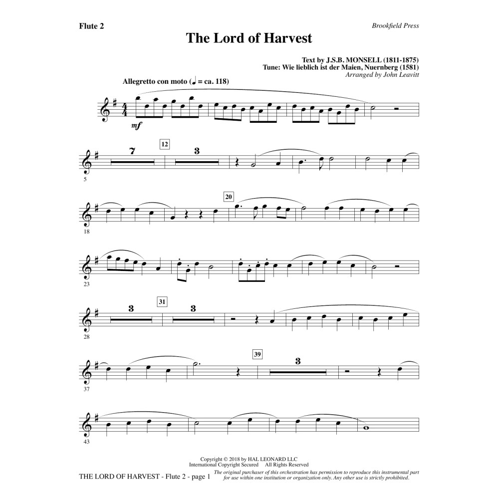 The Lord of Harvest - Flute 2