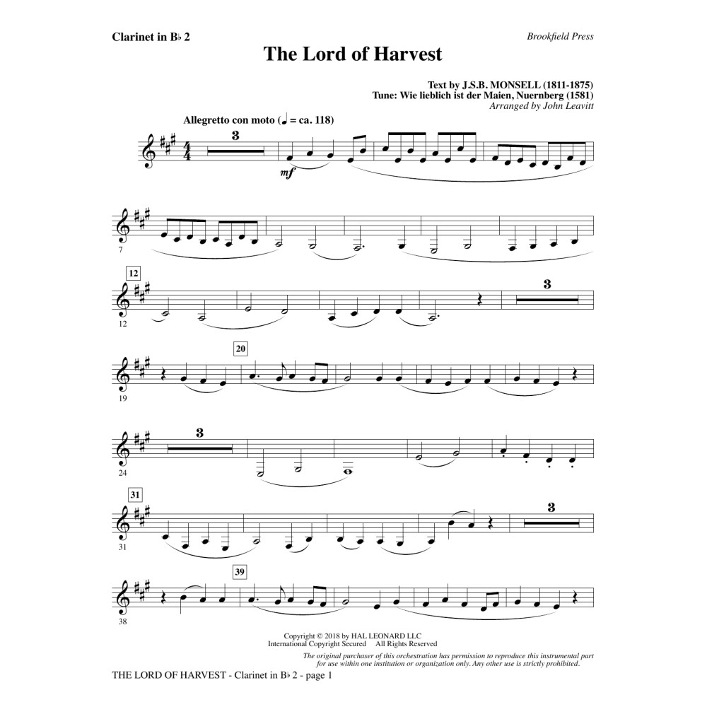 The Lord of Harvest - Bb Clarinet 2