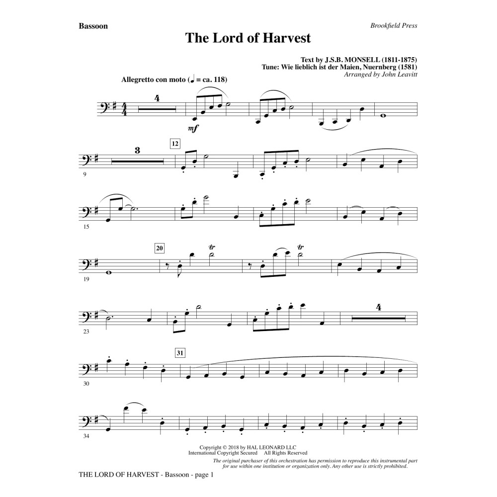 The Lord of Harvest - Bassoon