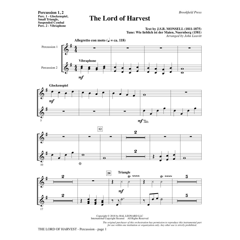 The Lord of Harvest - Percussion 1 & 2