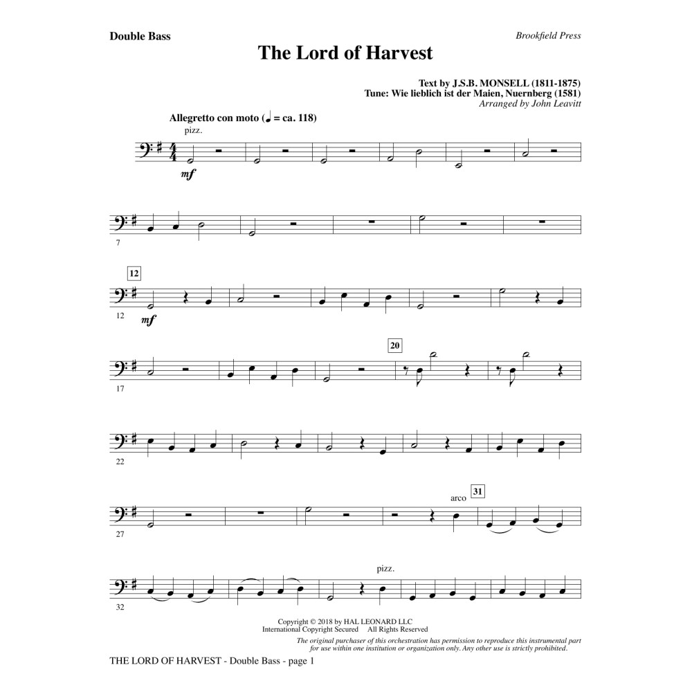 The Lord of Harvest - Double Bass