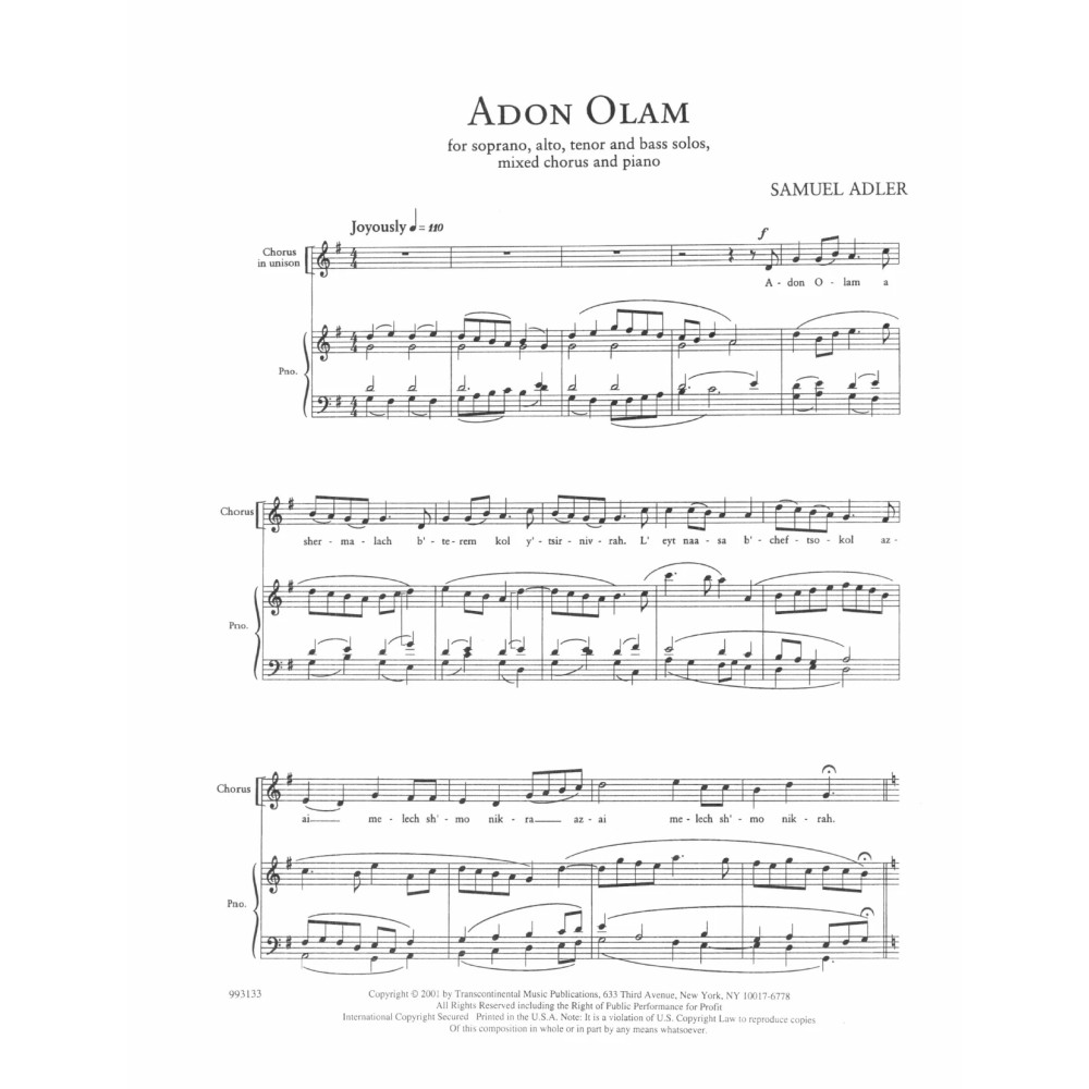 Five Sephardic Choruses: Adon Olam