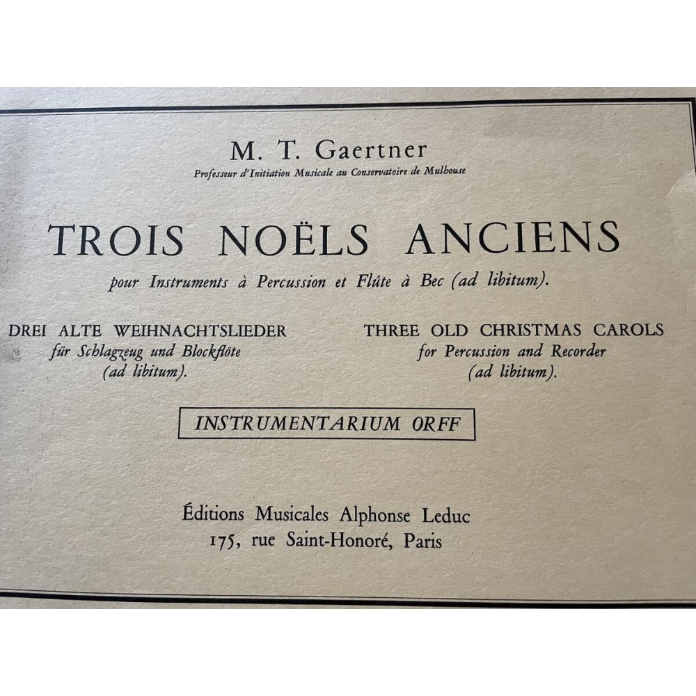 Trois Noëls Anciens pour Instruments à Percussion et Flûte à Bec
