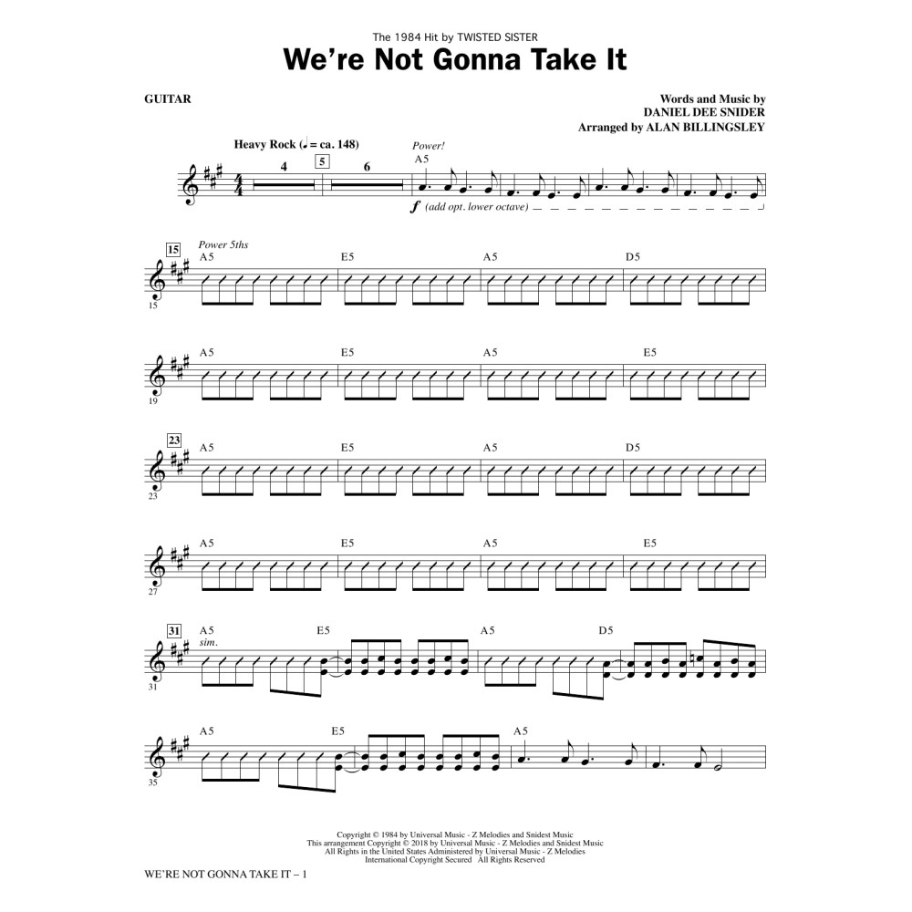 We're Not Gonna Take It - Guitar
