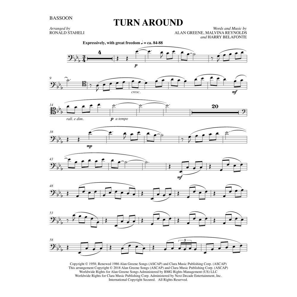 Turn Around (arr. Ronald Staheli) - Bassoon