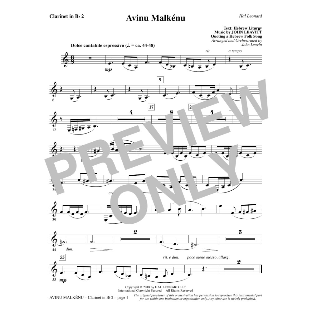 Avinu Malkénu - Bb Clarinet 2