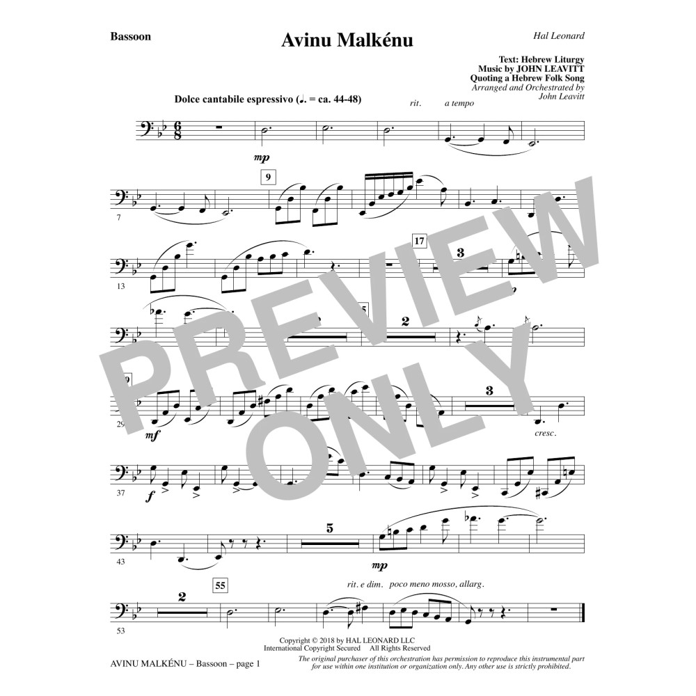 Avinu Malkénu - Bassoon