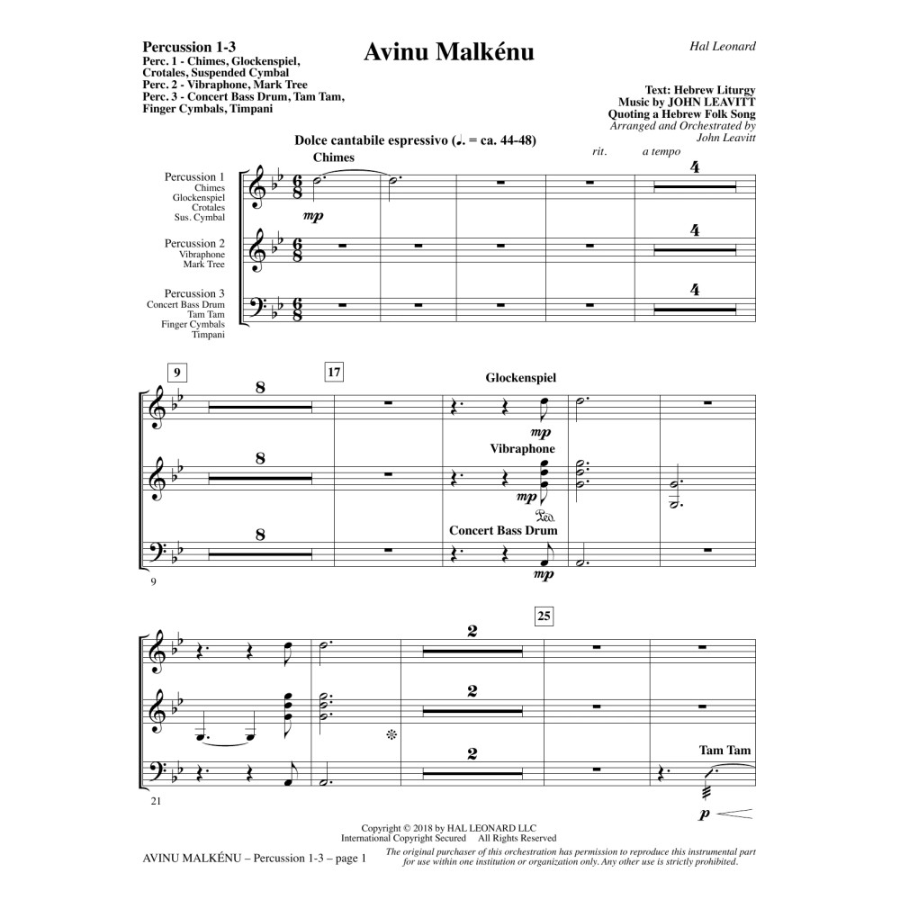 Avinu Malkénu - Percussion 1-3