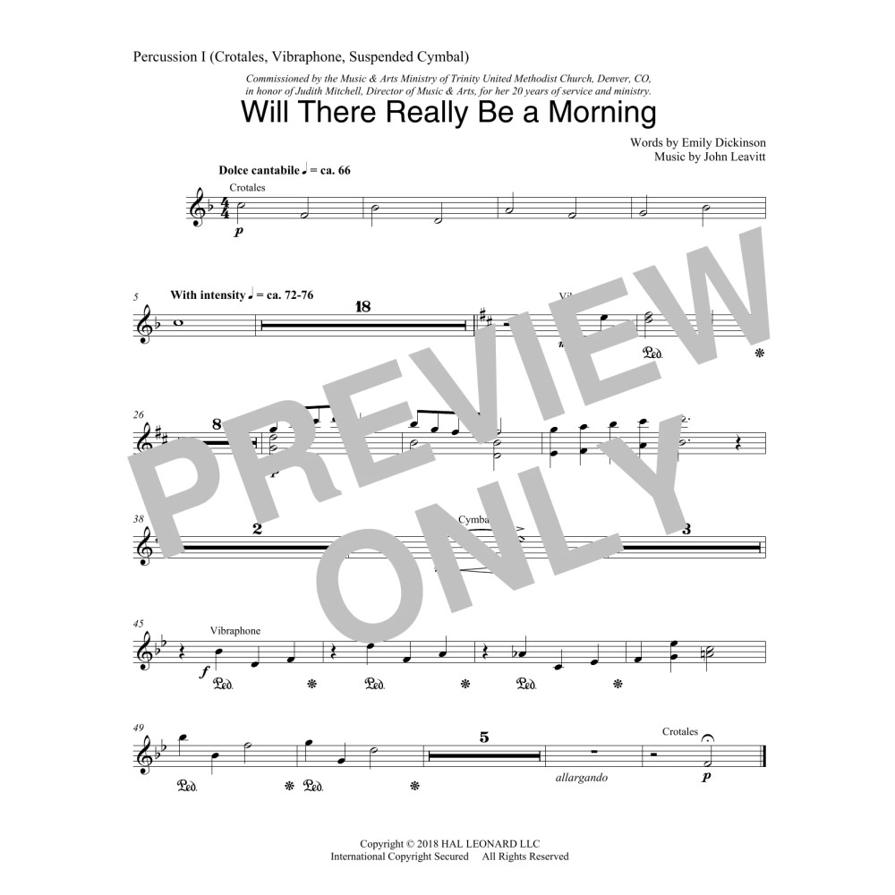 Will There Really Be A Morning - Percussion 1