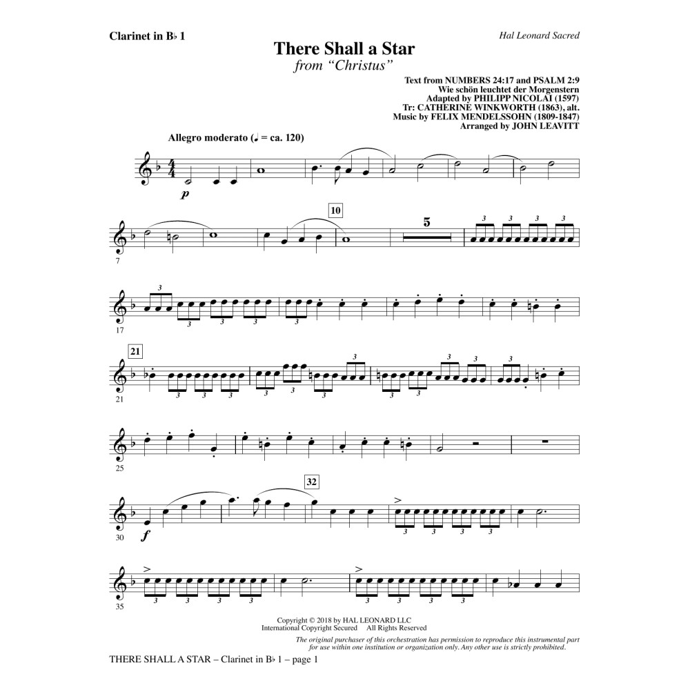 There Shall a Star (arr. John Leavitt) - Bb Clarinet 1