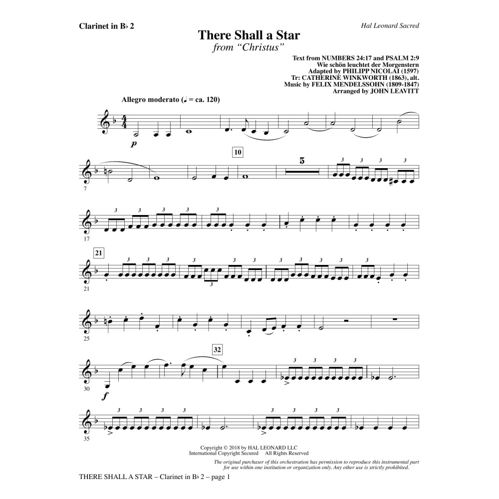 There Shall a Star (arr. John Leavitt) - Bb Clarinet 2