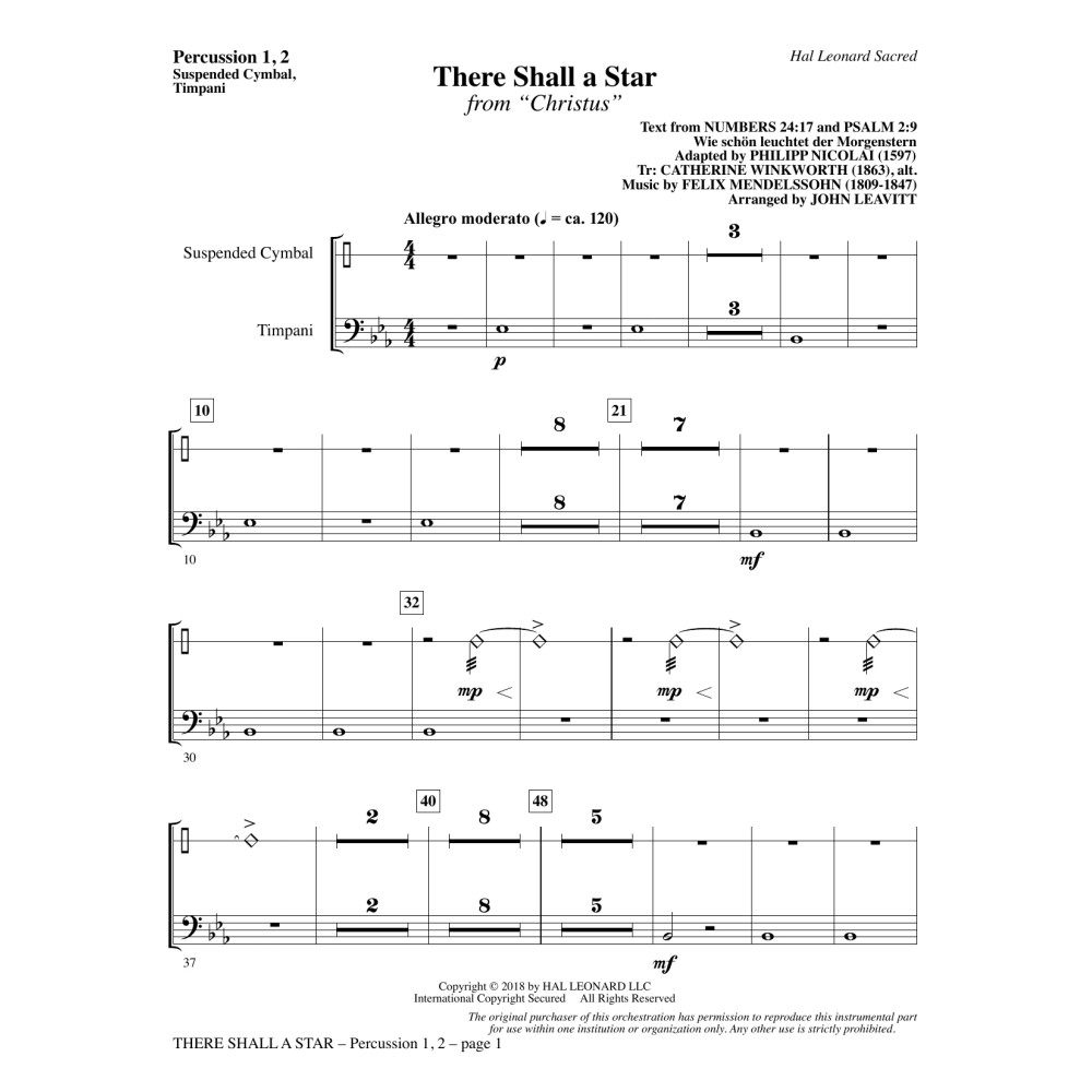 There Shall a Star (arr. John Leavitt) - Percussion 1 & 2
