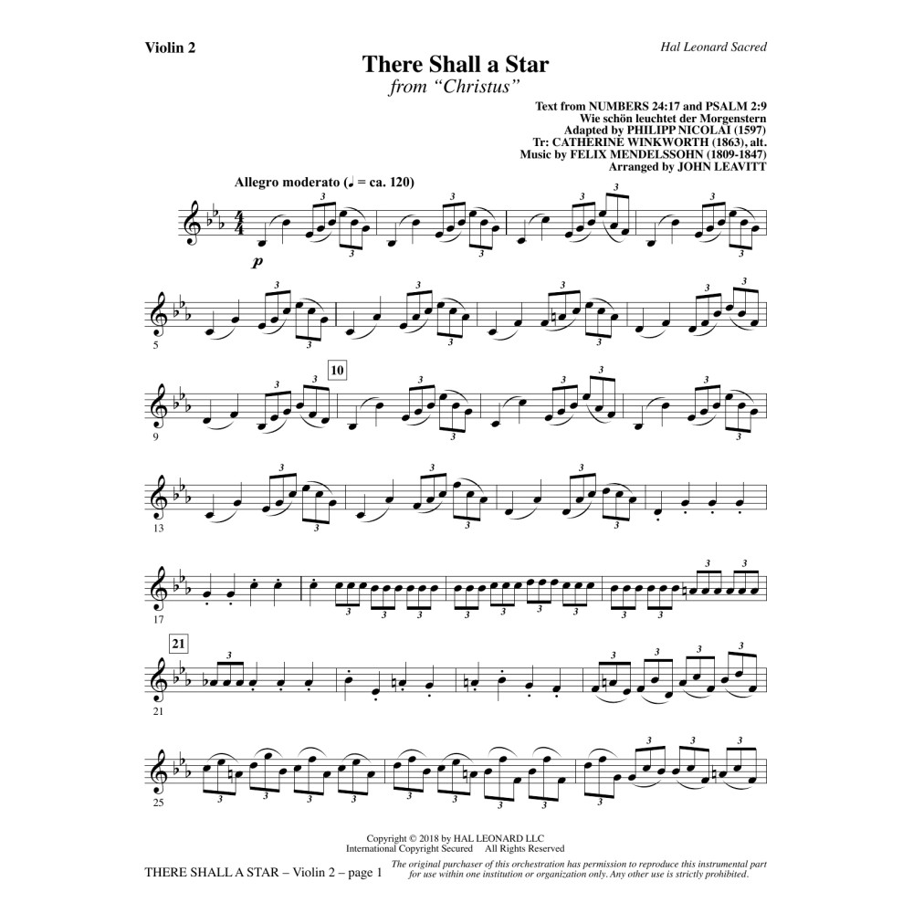 There Shall a Star (arr. John Leavitt) - Violin 2