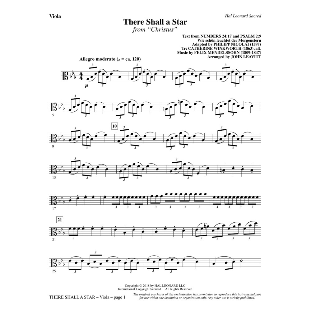 There Shall a Star (arr. John Leavitt) - Viola
