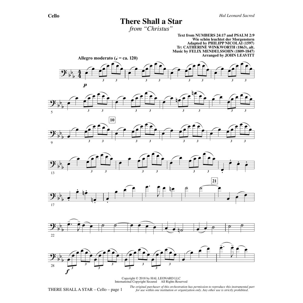 There Shall a Star (arr. John Leavitt) - Cello