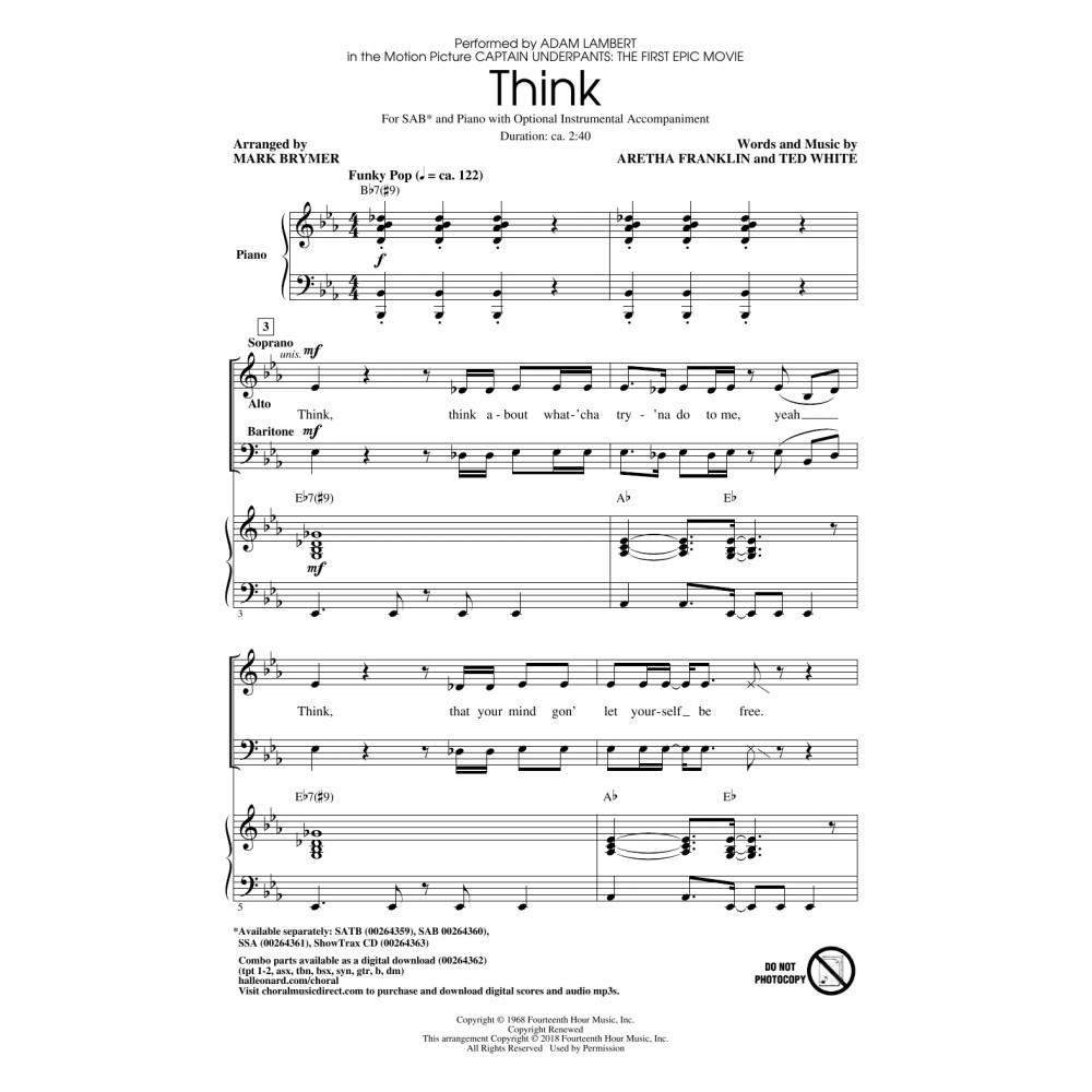 Think (from Captain Underpants: The First Epic Movie) (Arr. Mark Brymer)