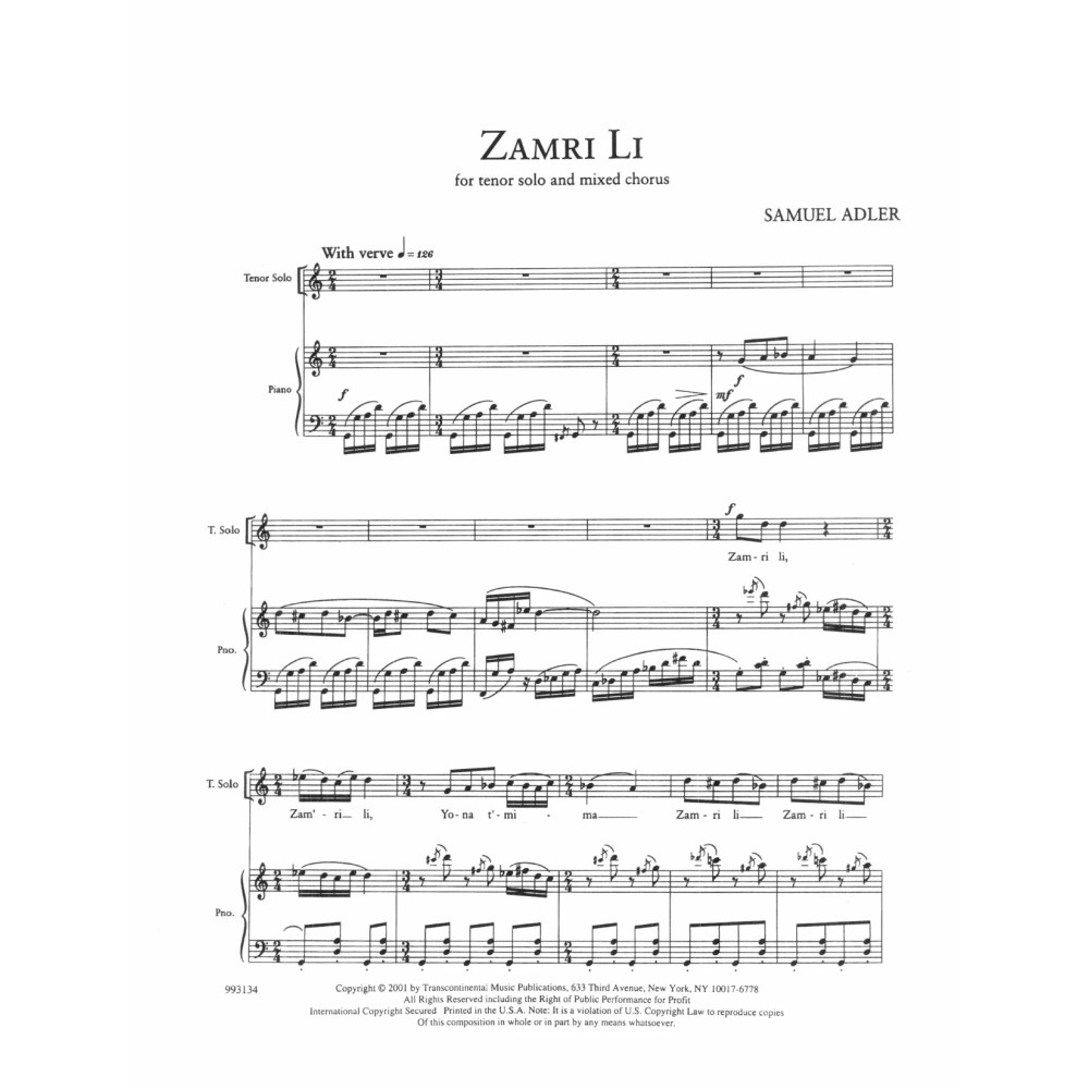 Five Sephardic Choruses: Zamri Li