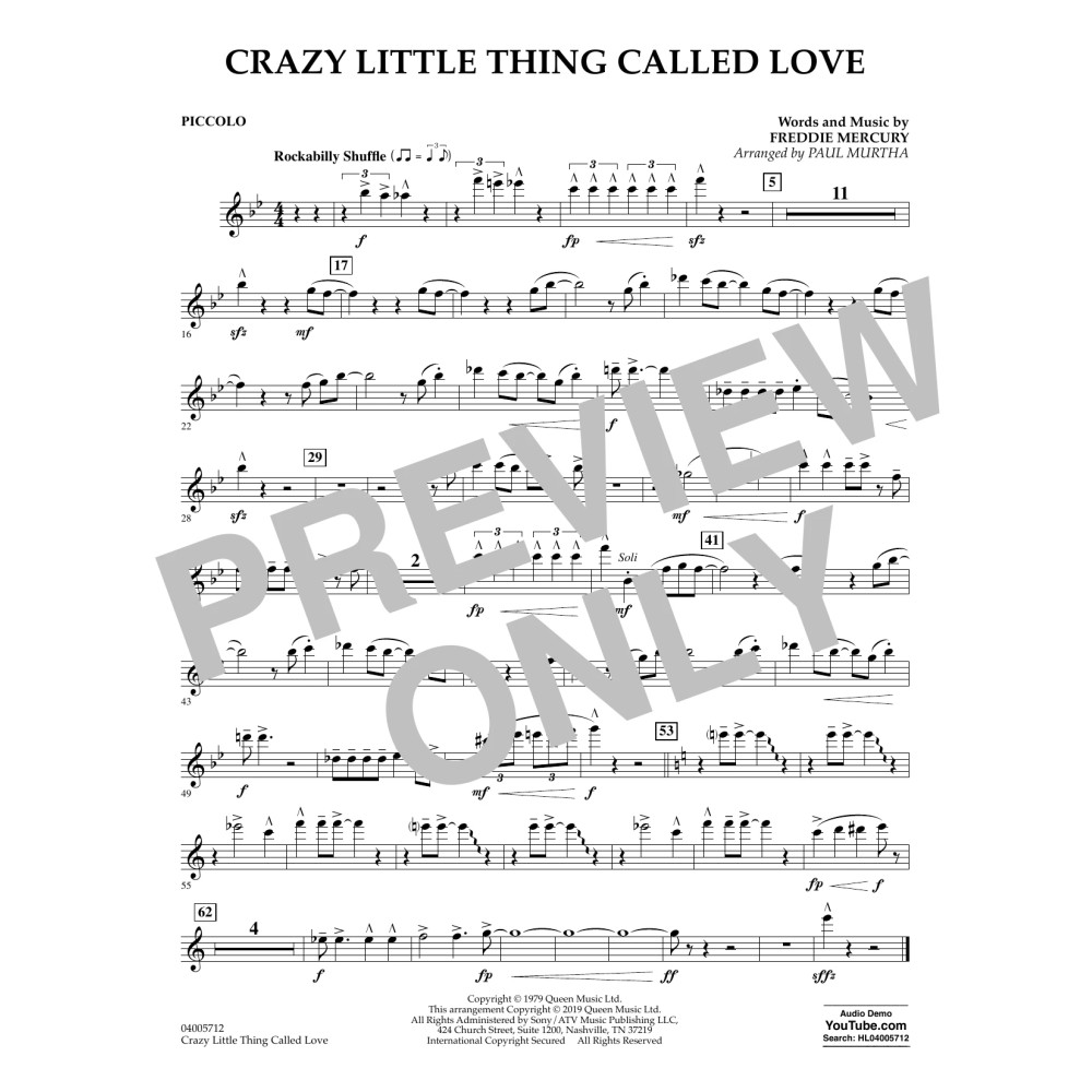 Crazy Little Thing Called Love (arr. Paul Murtha) - Piccolo